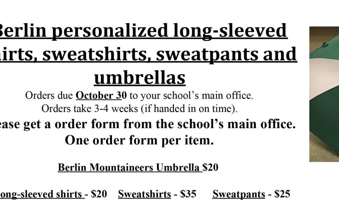 Berlin Apparel Order Forms Due Oct. 30