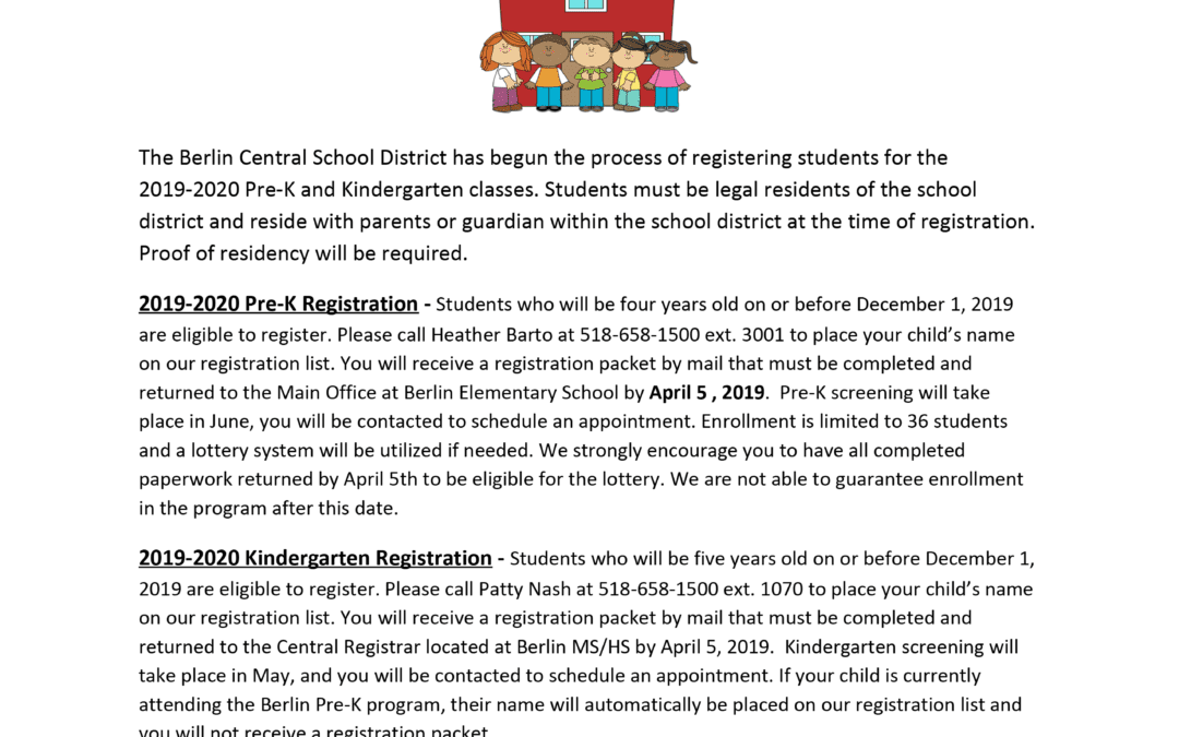 Berlin CSD Announces 2019-2020 Pre-K & Kindergarten Registration