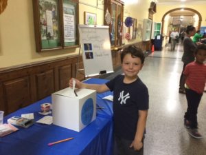 boy casting his vote in ballot box
