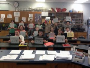 Class of Students holding Hour of Code Certificate