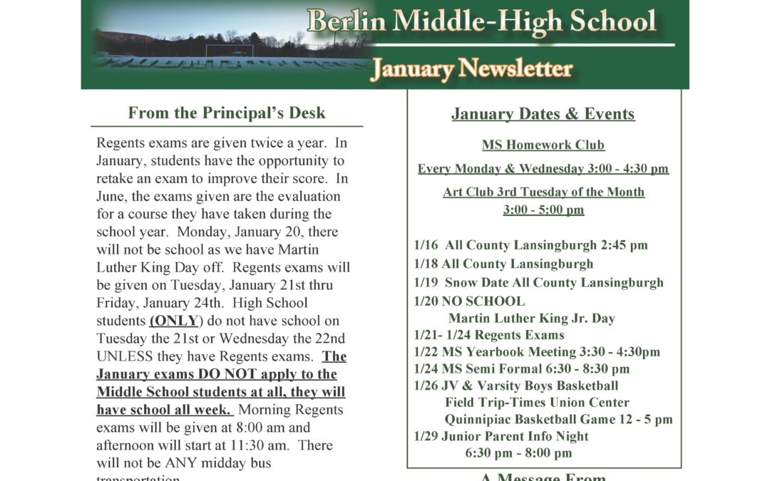 January newsletter from the principal of the MS/HS