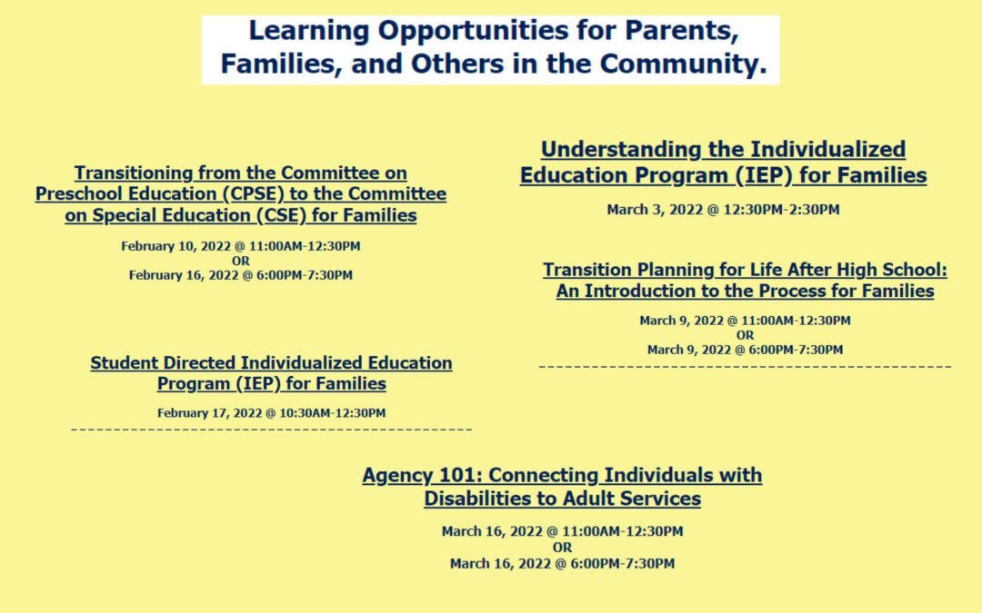 Learning Opportunities Available to the BCSD Community Offered by Capital District FACE Centers