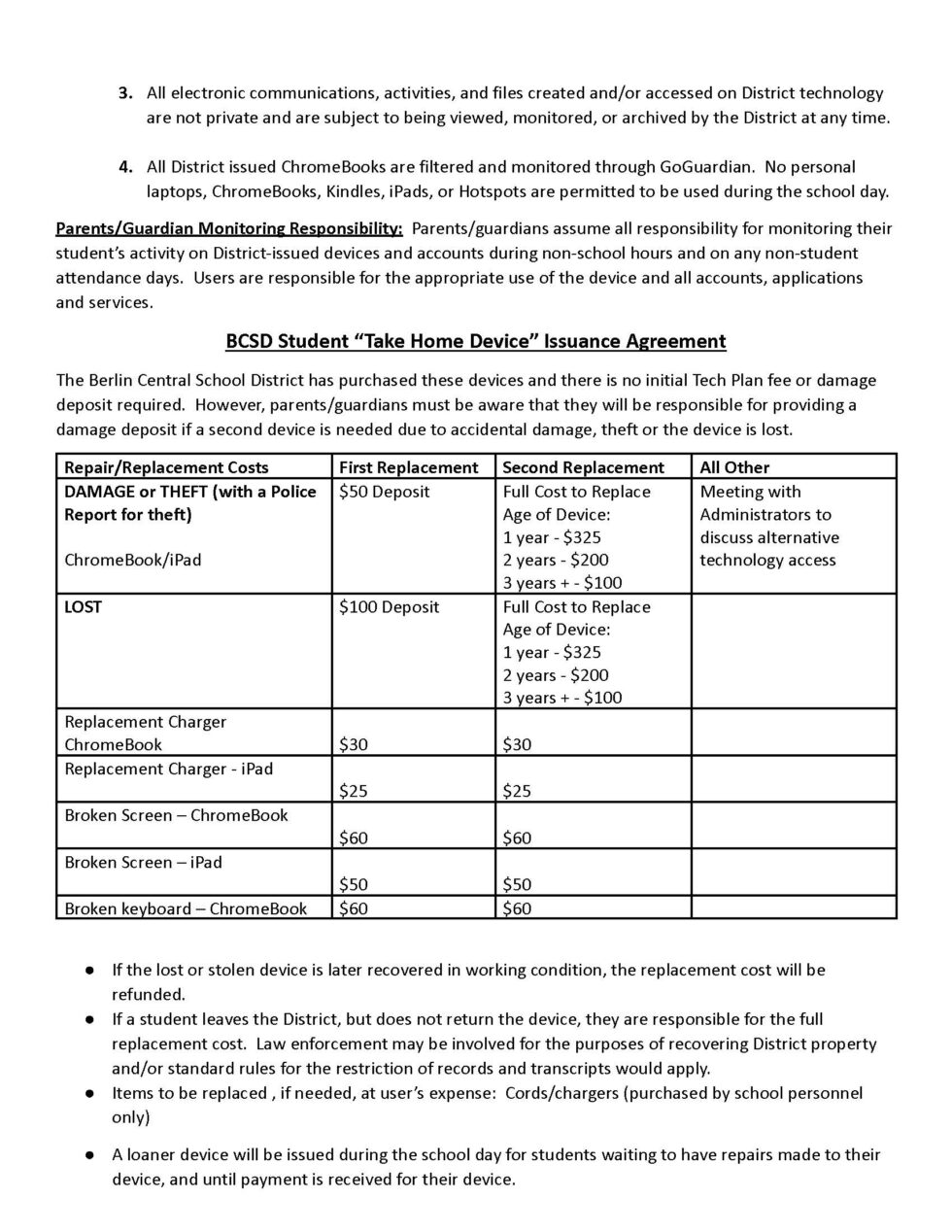 CHROMEBOOK/iPad USE AGREEMENT | Berlin Central School District
