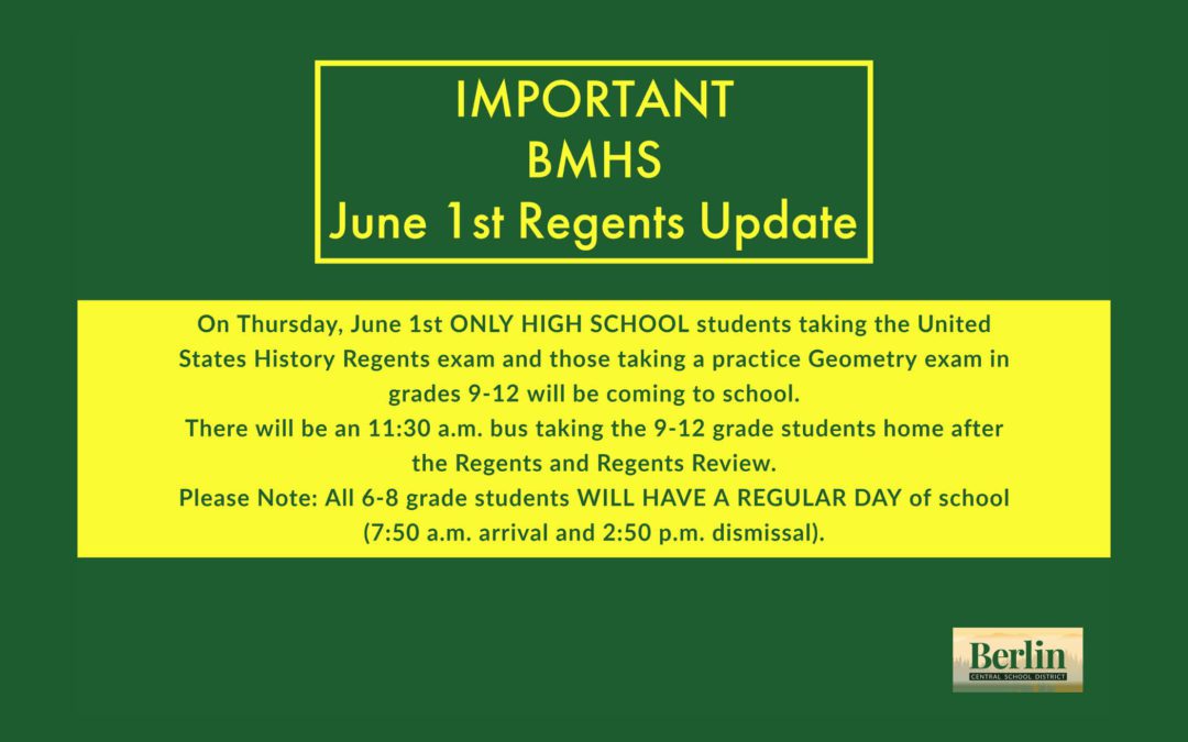 Attention BMHS Students and Families: June 1st Schedule Update