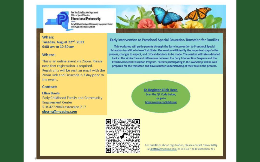 FREE Virtual Training: NYSED Early Intervention to Preschool Special Education Transition for Families