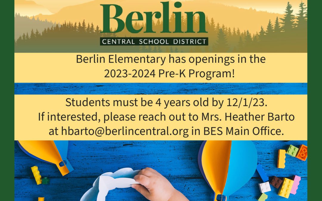 2023-2024 BES Pre-K Program Openings!