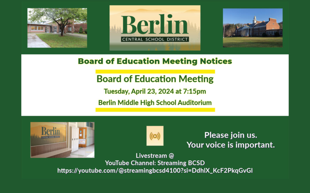 Berlin Central School District Board of Education Meeting Notice