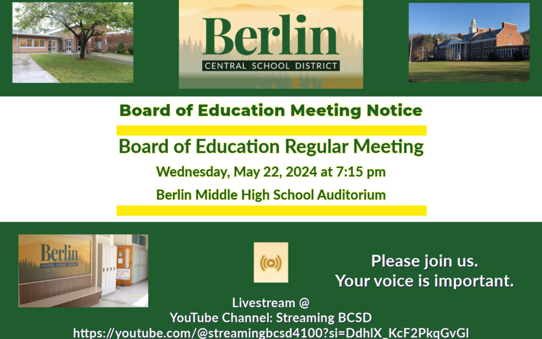 Berlin Central School District Board of Education Meeting Notice