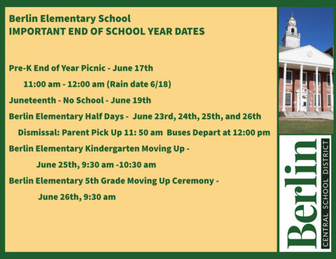 Important End of School Year Dates | Berlin Central School District