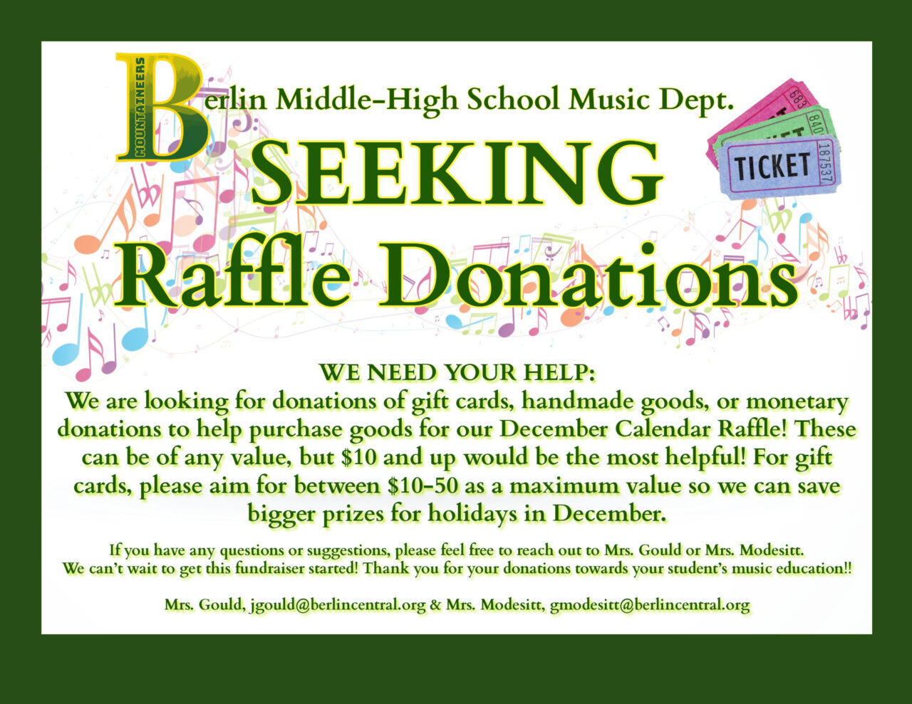 Music Raffle BMHS Music Department Calendar Raffle | Berlin Central School District