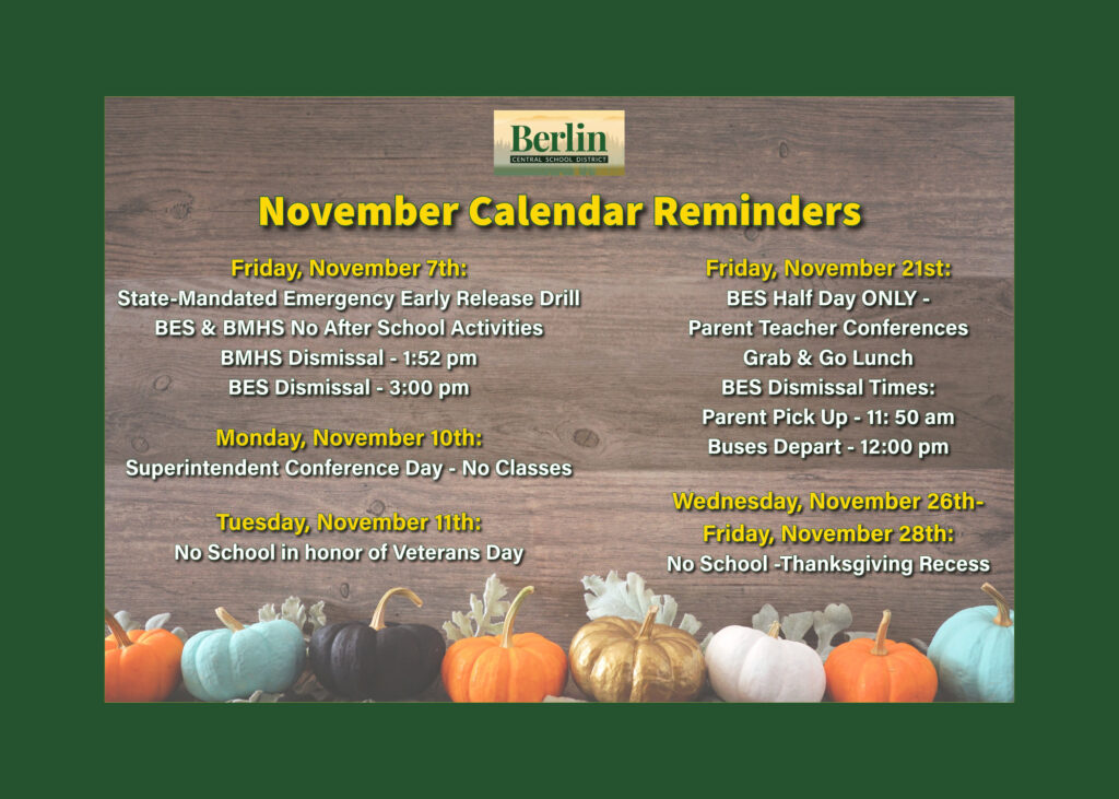 BCSD Calendar Reminders For November