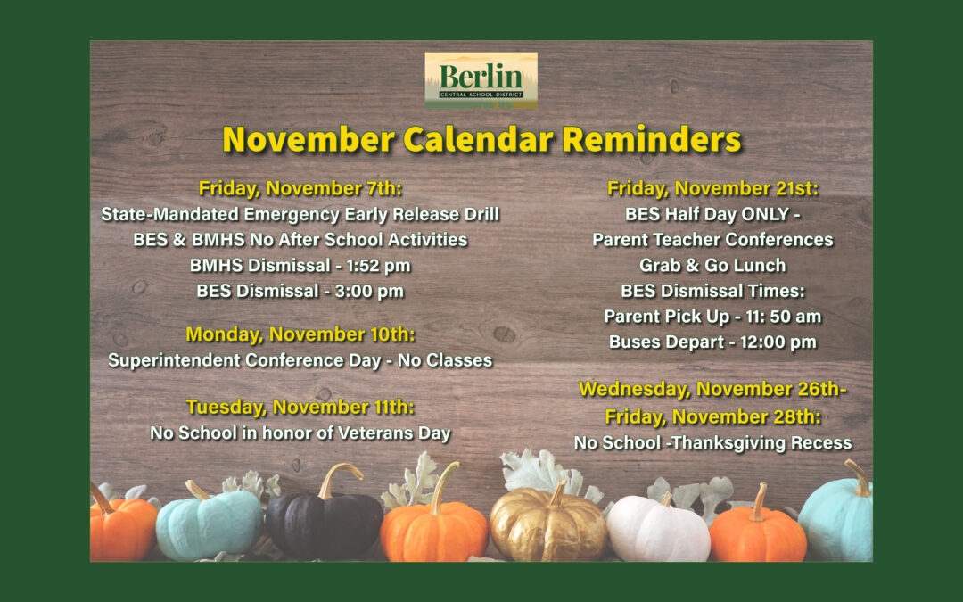 BCSD Calendar Reminders For November