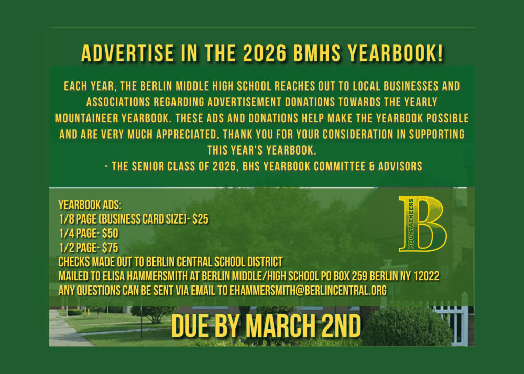 Advertise in the 2026 BMHS Yearbook!