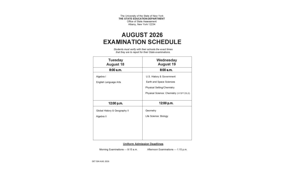 August 2026 Regents Examination Schedule