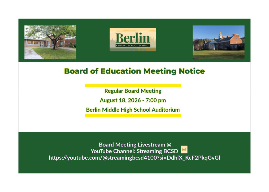 Board of Education Meeting 8/18/26 – 7 PM BMHS