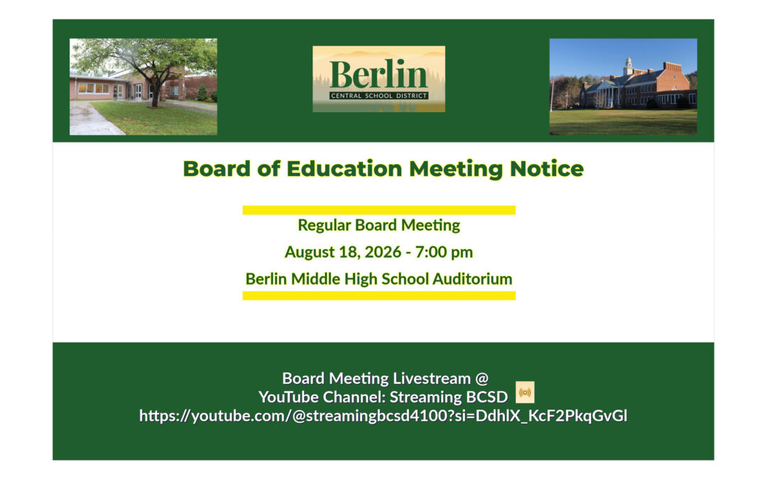 Board of Education Meeting 8/18/26 – 7 PM BMHS